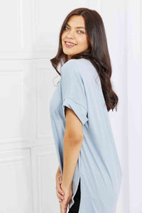 Zenana Simply Comfy Full Size V-Neck Loose Fit T-Shirt in Blue